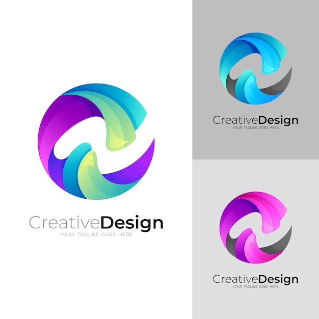 Lettera astratta c e n logo design colorato, stile 3d