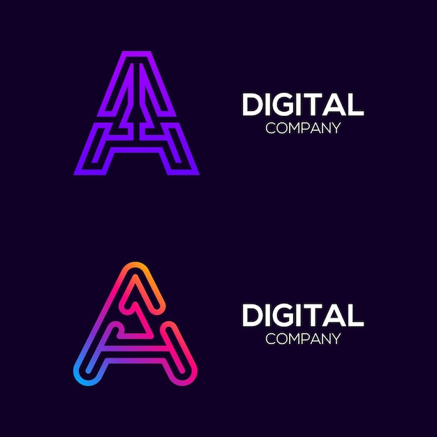 Vector abstract letter a colorful logotype with three line technology and digital connection link concept