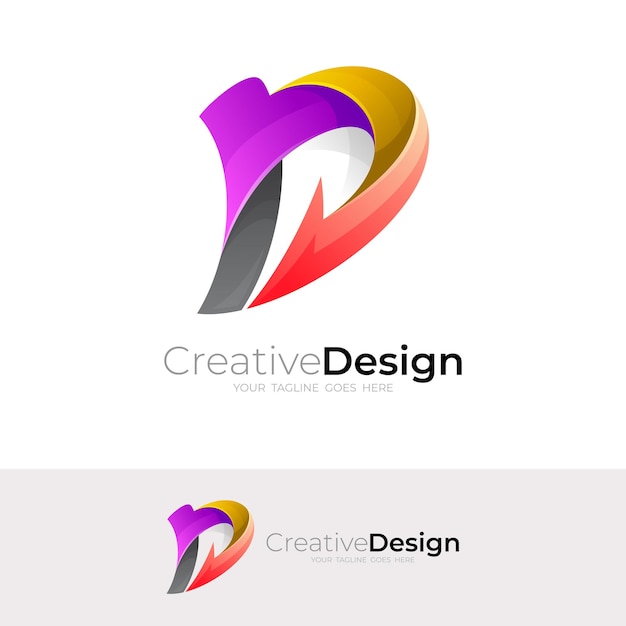 Abstract letter D-logo en pijlontwerp kleurrijk