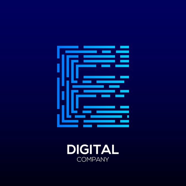 Vector abstract letter e with pixel line elements for digital and technology data business company