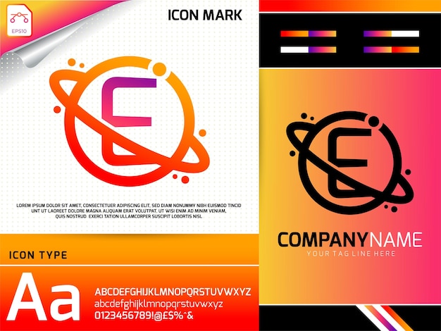 Abstract letter E with space planet logo concept