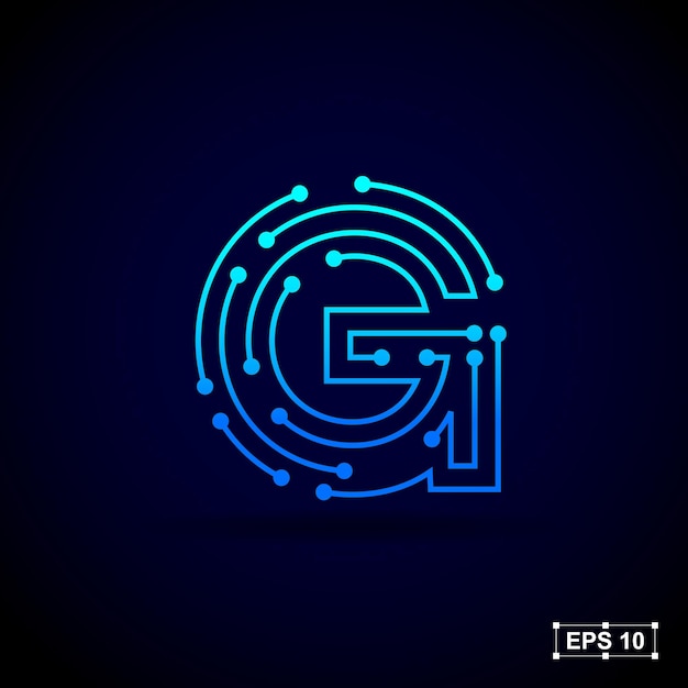 기술 및 디지털 비즈니스 회사를 위한 라인 도트 연결이 있는 추상 문자 G 로고 디자인