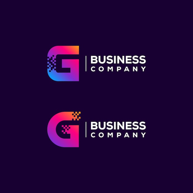 Design astratto del logo della lettera g con pixel di forma quadrata per la tecnologia e la società di business digitale