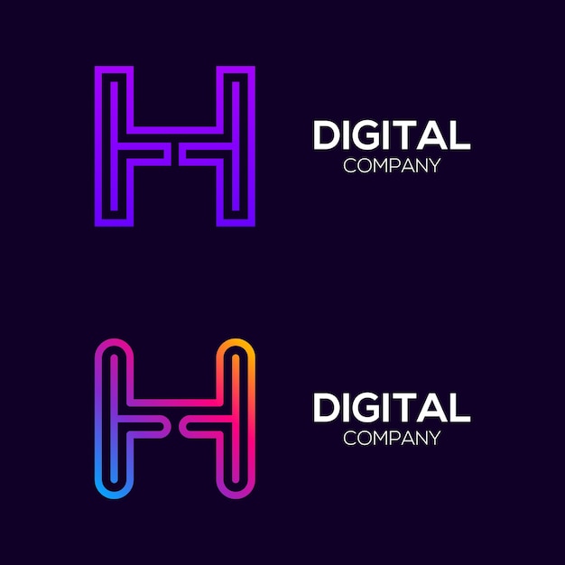 Abstract Letter H Colorful logotype with Three Line Technology and Digital Connection Link concept