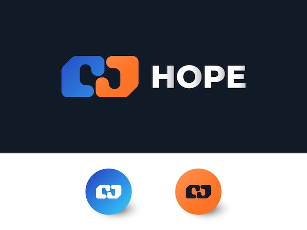 青とオレンジのグラデーションの組み合わせで抽象文字 H ロゴ デザイン