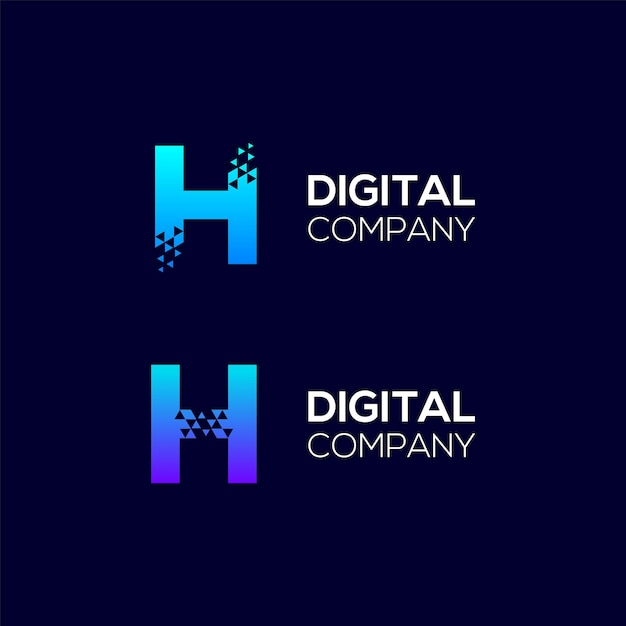 Vector abstract letter h logo design with triangle pixels concept for technology digital business company