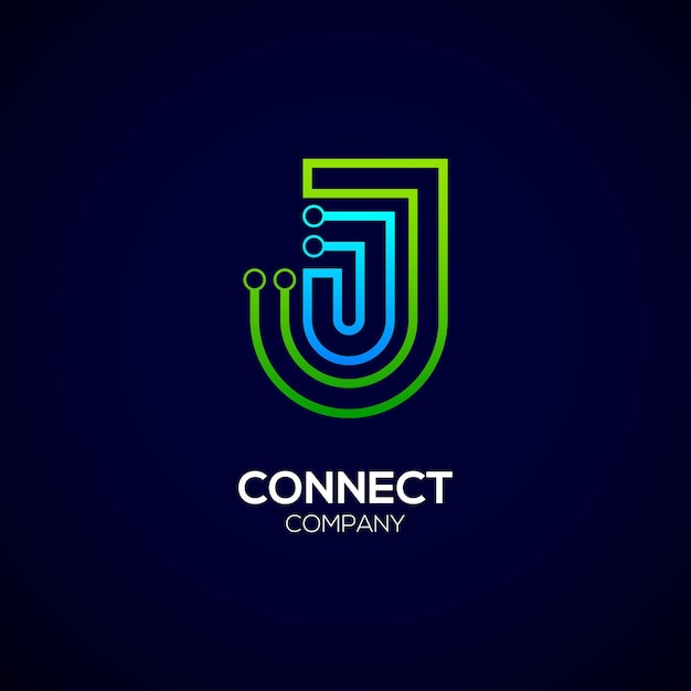 Abstract letter j logo design with line and dots connect for technology and digital business company