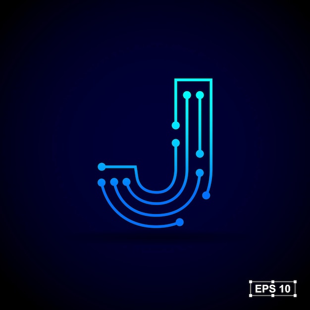 Abstract letter J logo design with line dots connection for technology and digital business company