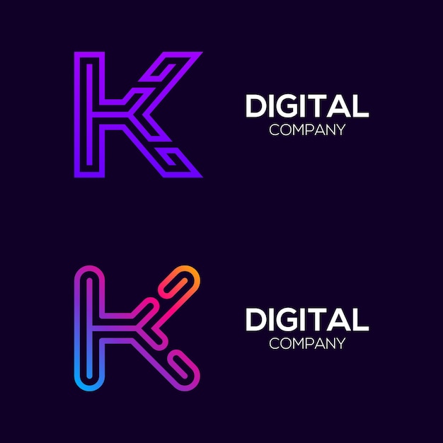 Abstract Letter K Kleurrijk logo met Three Line Technology en Digital Connection Link-concept