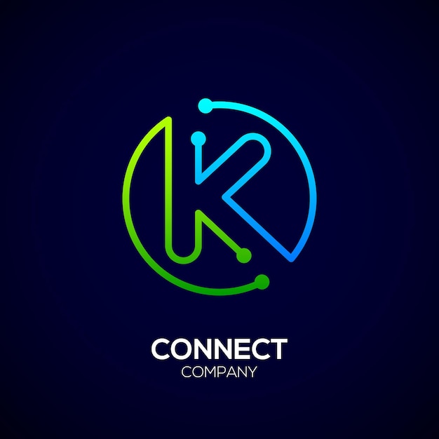 Abstract letter k logo design with dots and circle shape for technology and digital business company