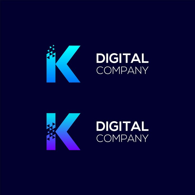 기술 디지털 비즈니스 회사를 위한 삼각형 픽셀 개념이 있는 추상 문자 K 로고 디자인