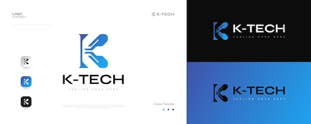 Abstract Letter K Logo-ontwerp met technologieconcept in blauw verloop