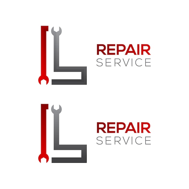Abstract Letter L-logo met moersleutelconcept voor reparatieservice en onderhoudsbedrijf