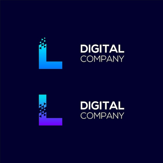Abstract Letter L-logo-ontwerp met Triangle Pixels-concept voor technologie Digital Business Company