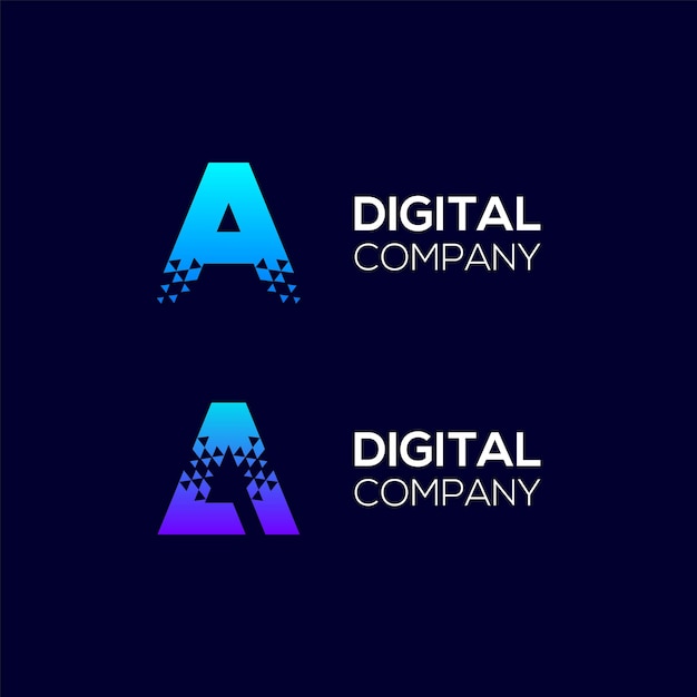 Abstract Letter A logo design with Triangle Pixels concept for Technology Digital Business Company