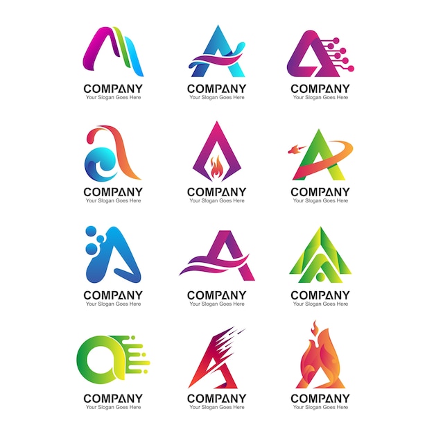 abstract letter a logo template, company identity icons set, business name collection