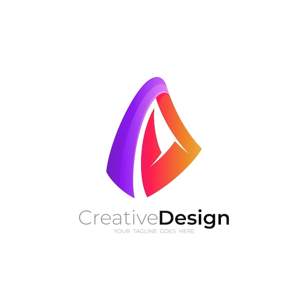 Abstract letter logo with 3d colorful blue color