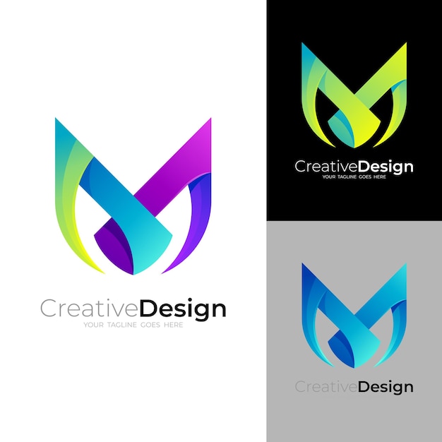 Абстрактная буква М дизайн логотипа 3d красочные иконки М