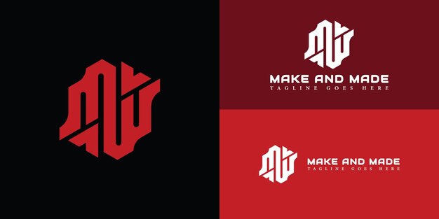 Abstract letter m or mm monogram logo design vector in red color isolated on multiple backgrounds