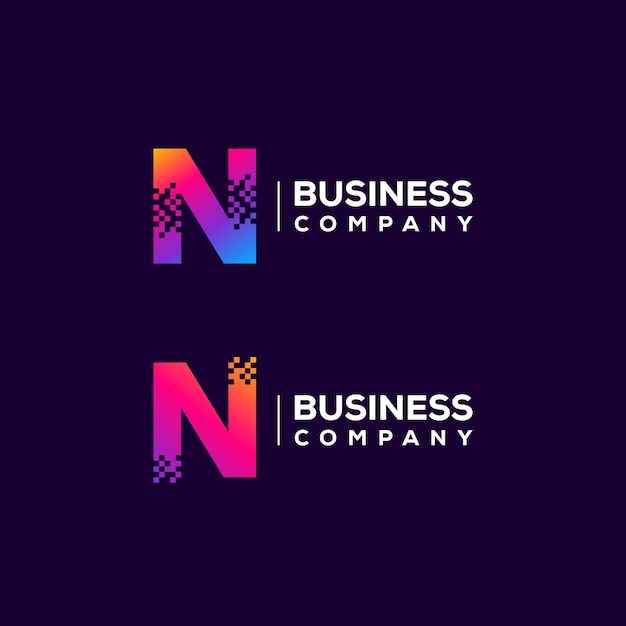 Vettore design astratto del logo della lettera n con pixel a forma quadrata per la tecnologia e la società di business digitale