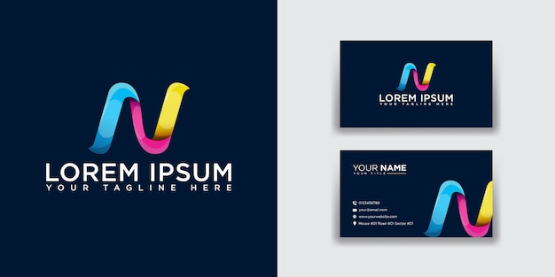 Abstract letter n logo with business card template