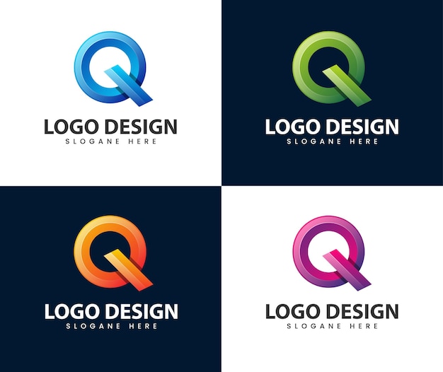 Abstract letter q modern 3d logo design