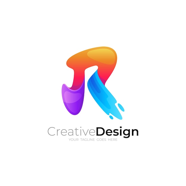 Vector abstract letter r logo with swoosh design vector 3d colorful