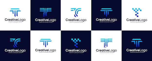 アブストラクト 文字 T ロゴ アイコン セット デザイン ビジネス テクノロジー