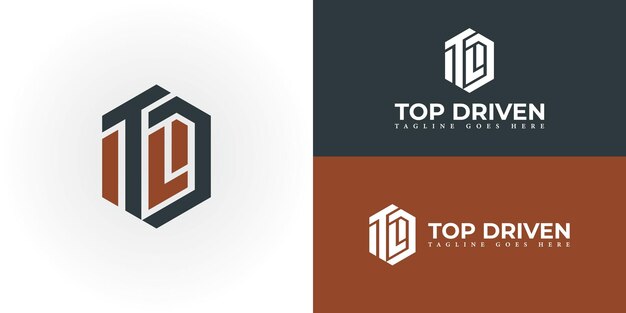 黒と茶色の抽象文字 TD DT T と D 文字ロゴ デザイン ベクトル