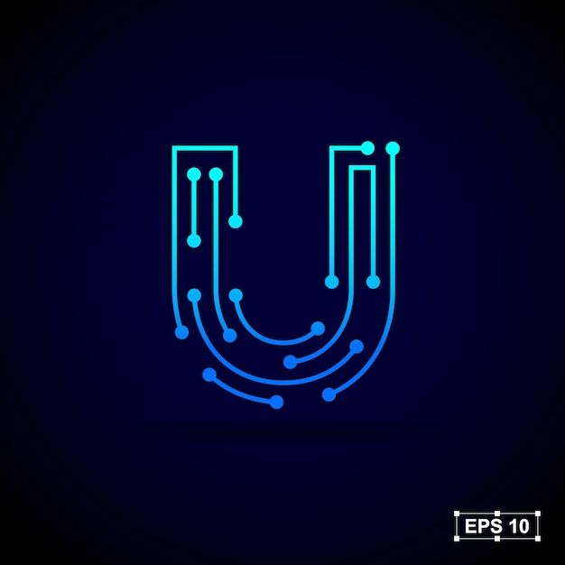 Abstract letter U logo design with line dots connection for technology and digital business company