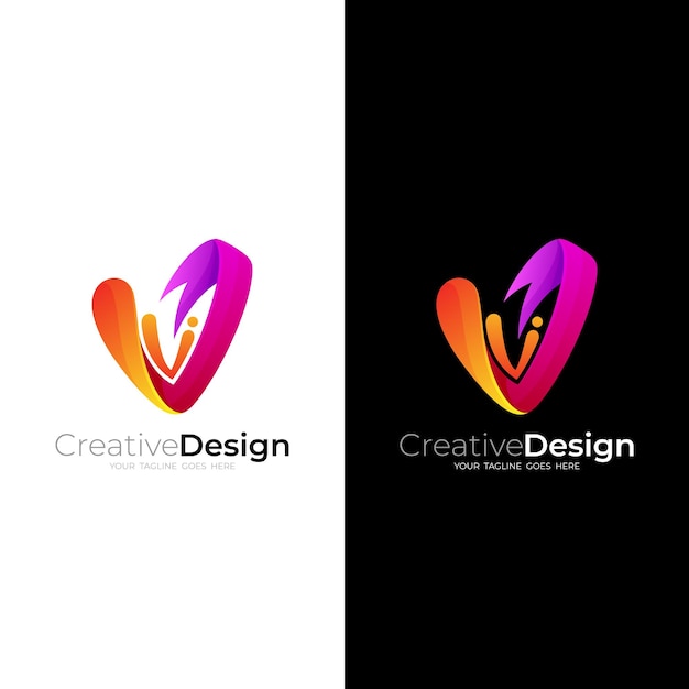 Abstract letter V-logo met kleurrijke stijl rode kleur
