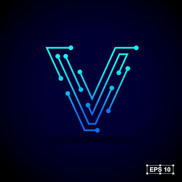 Abstract letter v-logo-ontwerp met lijnpuntenverbinding voor technologie en digitaal bedrijf