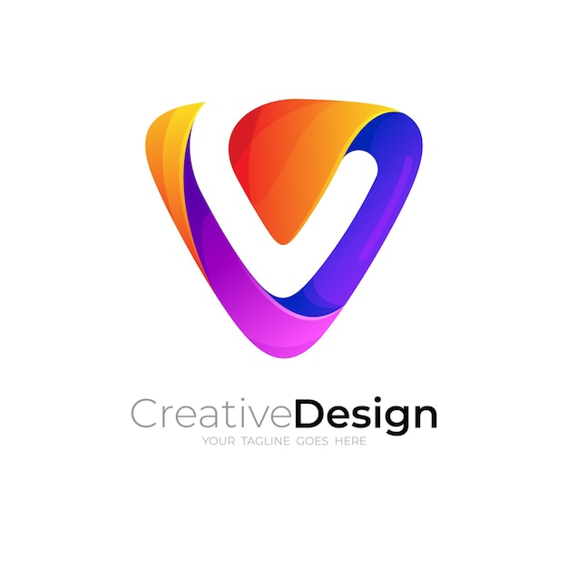 Abstract letter V logo with triangle design colorful