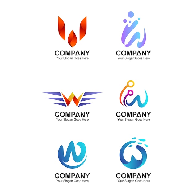 Abstract letter w logo design template, company identity collection, letter w initial logo