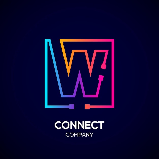 Design astratto del logo della lettera w con punti e forma quadrata per la tecnologia e la società di business digitale