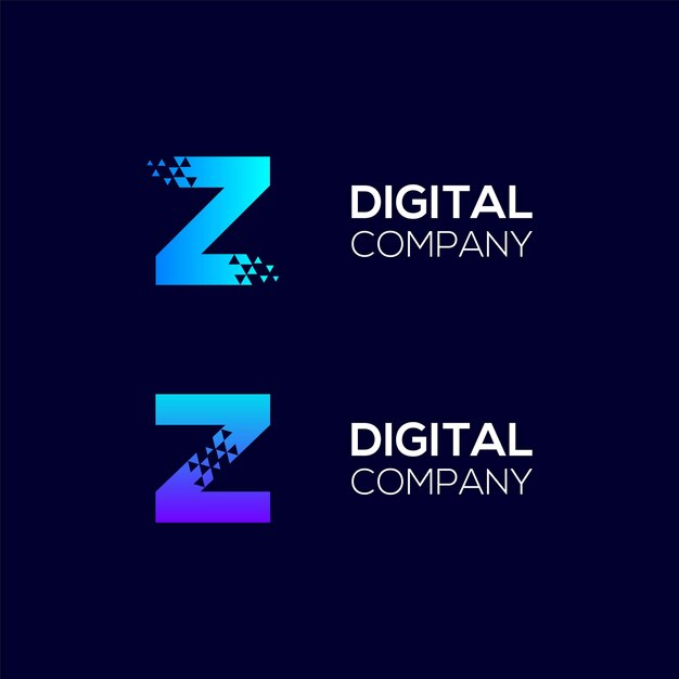 Abstract letter z logo design with triangle pixels concept for technology digital business company