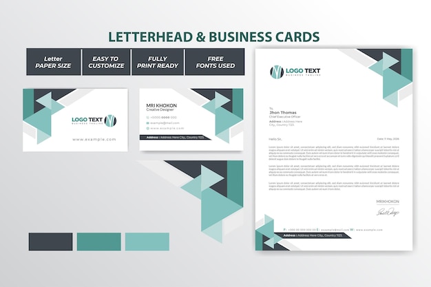 Vector abstract letterhead and business cards design