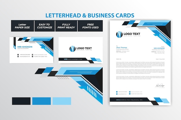 Vector abstract letterhead and business cards design