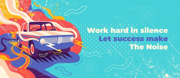 Abstract lifestyle graffiti design with a retro car seamless shapes and slogan vector illustration