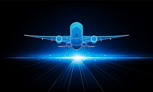 Abstract light out plane is flying travel by air transport background hitech communication concept innovation background vector design