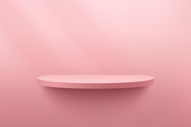 Vector abstract light pink cylinder shelf pedestal podium pink empty room shadow of window   rendering 3d shape