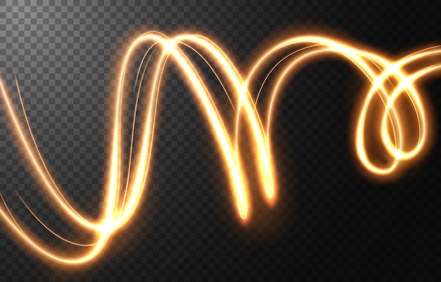 Vector abstract light speed motion effect, gold light trail.