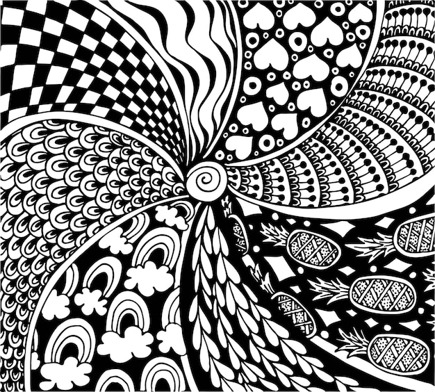 ベクトル 抽象的なライン アートの背景 zentangle 写真様々 手描き落書きグラフィック ブラック ホワイト