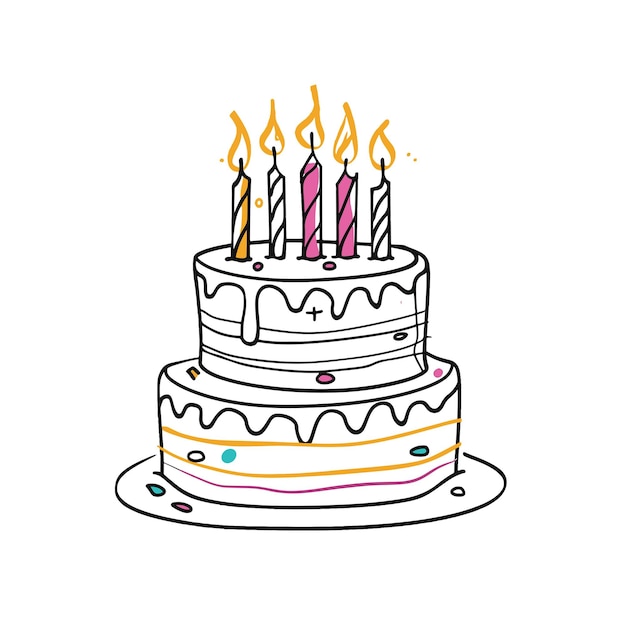 Abstract line drawing of a celebration birthday cake illustration for invites and cards