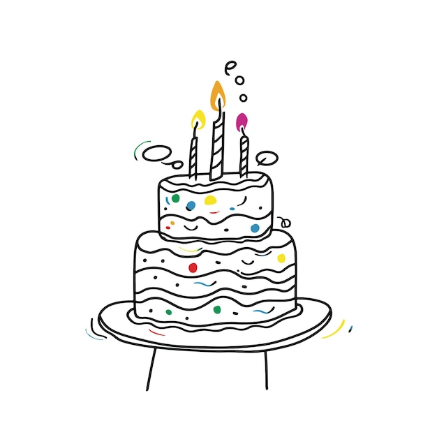 Abstract line drawing of a celebration birthday cake illustration for invites and cards