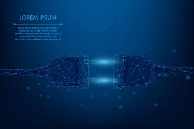 Abstract line and point electric socket with a plug. Polygonal connection and disconnection concept. Low poly Illustration