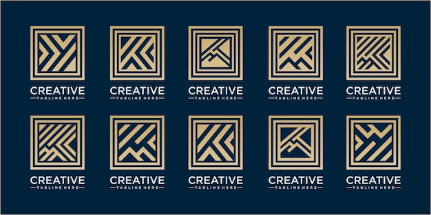Абстрактная линия квадратный дизайн логотипа вдохновения. набор из восьми минималистичных модных форм. стильные векторные эмблемы логотип для вашего дизайна. коллекция простых универсальных геометрических знаков.