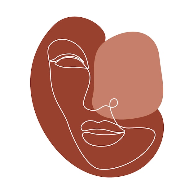 여자 얼굴 추상 라인 벽 예술입니다. 간단한 연속 한 선 그리기. 벽 장식을 위한 다양한 모양의 테라코타 색상이 있는 미니멀한 벽 예술. 벡터 일러스트 레이 션