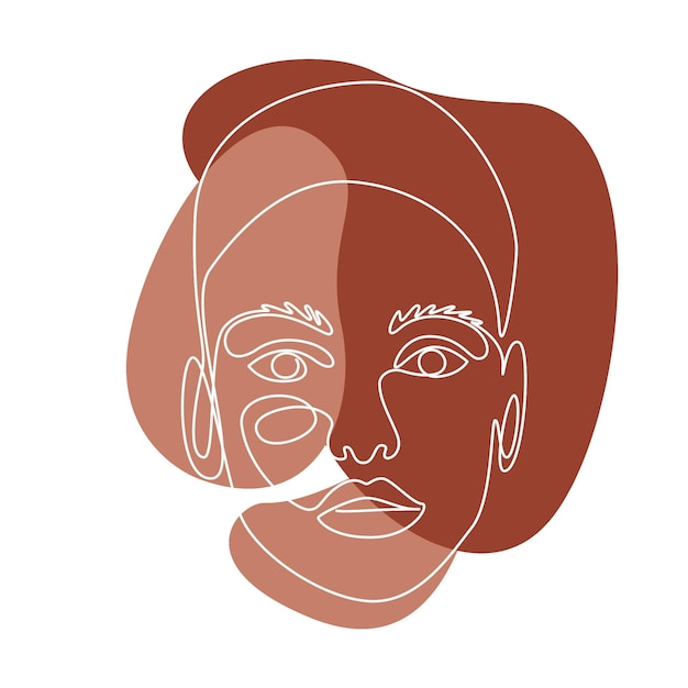 Vector abstract line wall art with women face. trendy continuous one line drawing. minimalist wall art with different shapes terracota colors for wall decoration. vector illustration