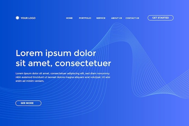 抽象的な線の波の青いグラデーションのランディングページ